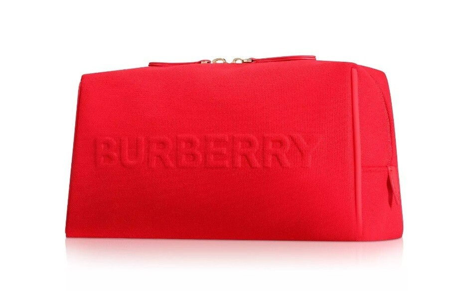 BURBERRYバックポーチ Red Burberry Embossed Logo Canvas Makeup/ Cosmetic Pouch Bag