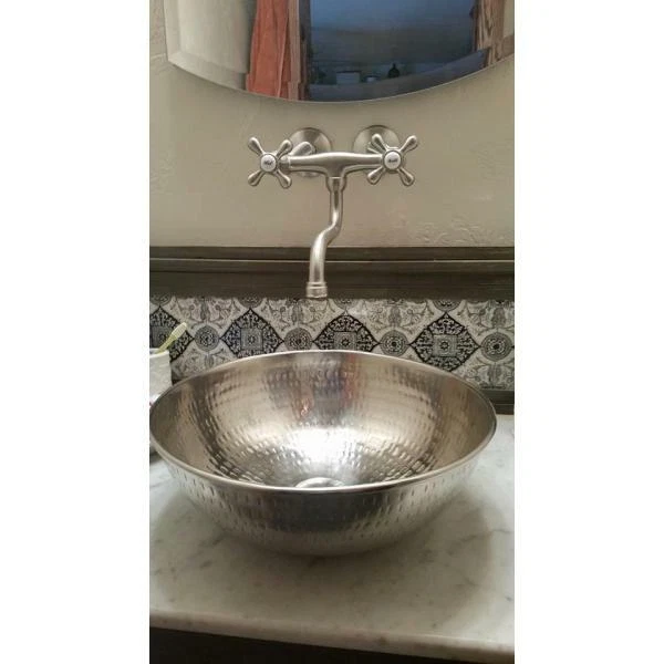 Pia de vaso de banheiro SINKOLOGY feita à mão/martelada níquel resistente à ferrugem 14 pol. W - Imagem 4 de 4