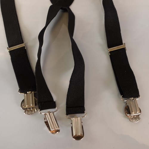 Boy Black X Back Classic Suspenders Solid Silver Skull Clip Adjustable Stretch - Picture 4 of 5