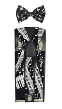 35mm Wide Mens Adjustable Braces Matching "Music Note" Suspender & Bow tie Set
