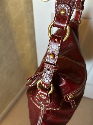 Maxx NY Red Mock Crock Purse with Leopard Lining - Picture 3 of 5