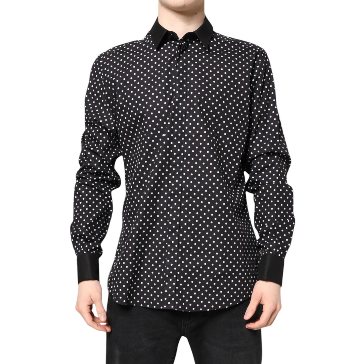 Dolce & Gabbana Black Polka Dot Cotton Formal Dress Shirt Dolce & Gabbana Black Polka Dot Cotton Formal Dress Shirt