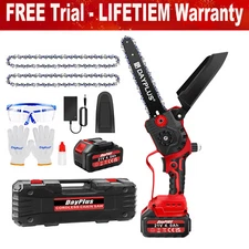 8" Electric Mini Chainsaw 24V Handheld Cordless Wood Cutter w/Battery 2 Chain US