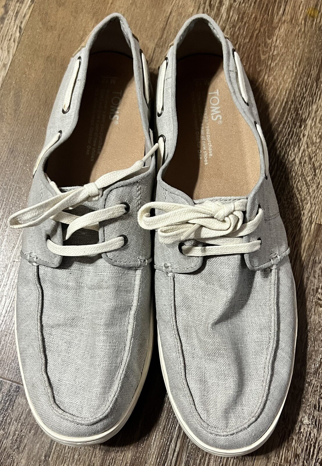 Toms Mens 12 Culver Casual Boat Shoe Drizzle Grey Linen Lace Up