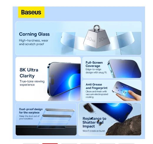 Protector Baseus 2 piezas de vidrio templado Corning para iPhone14 Pro Max Foto 2 de 4