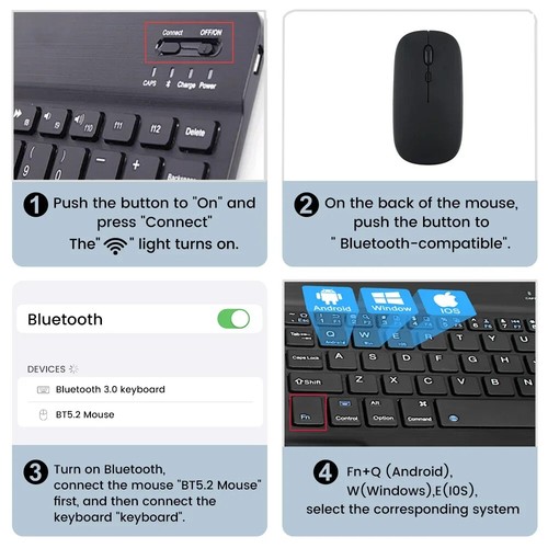 Mini Bluetooth Wireless Keyboard and Mouse Set 10 In Rechargeable English Keypad - Picture 24 of 33