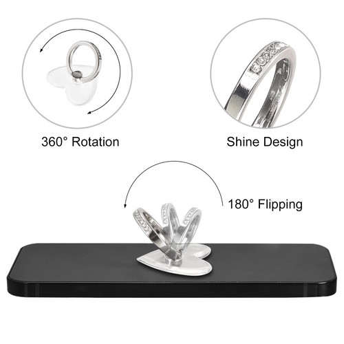 Clear Phone Ring Holder, Diamond Finger Grip Stand (Heart Shape) - Photo 3 sur 6