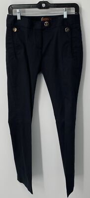 Tod's womens black flat front straight slim leg chino pants gold buttons sz 40