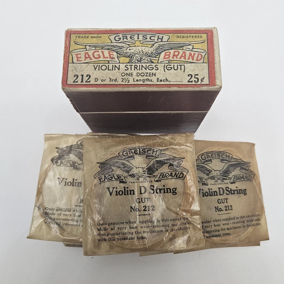 Vintage Gretsch Eagle Brand Violin Strings – Gut No. 212 – 11 Unopened D Strings - Image 3 of 4