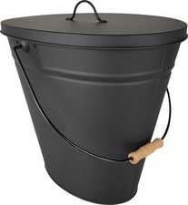 Ascheeimer oval mit Deckel matt/schwarz 34L Aschebehälter Kamineimer Kohleeimer