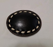 Vintage Black And White Leather Belt Buckle Blank 4X3 Oval