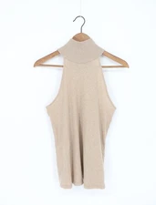 ENZA COSTA Sweater Knit Halter Turtleneck Top Beige M $154 E1 330