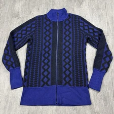 PER SE By CARLISLE WOMEN'S ZIP UP CARDIGAN SWEATER BLUE BLACK SIZE EXTRA SMALL