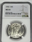 1943 Walking Liberty Half Dollar : NGC MS64