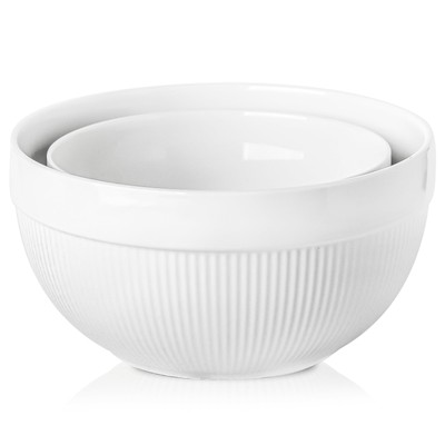Ceramic Large Mixing Bowls for Kitchen, Set of 2 Big Serving Bowls for Cookin...