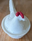 Vintage Westmoreland Milk Glass Hen on Nest with Painted Comb