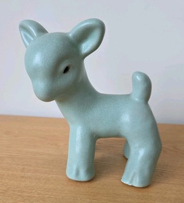 Vintage Bourne Denby grüne Glasur Lamm 30er Jahre Figur 16,5 cm.