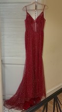 Red Sequin Mesh V-Neck Mermaid Gown Dress, Sleeveless Long Formal