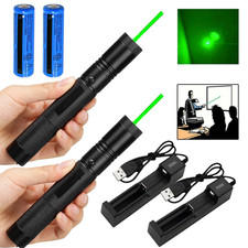 2 pack Rechargeable 532nm Visible Beam Light Laser Green Laser Pointer Pen +Bat