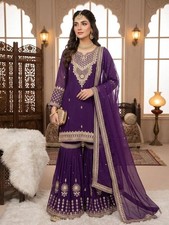 Nutrevia Sharara Suit Set Embroidered Sequins Kurti Palazzo Dupatta Party Wear