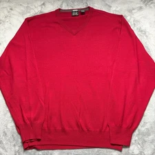 Jos. A. Bank Sweater Mens XL Red Merino Wool Tight Knit Outerwear Winter V Neck