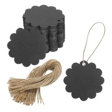100Pcs Kraft Paper Gift Tags with String,2.4x2.4 Inch Round Circle Paper Black