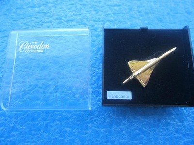 AIR FRANCE CONCORDE AIRPLANE GOLD TONE 2 INCH+ CLIVEDON LAPEL OR TIE PIN BADGE