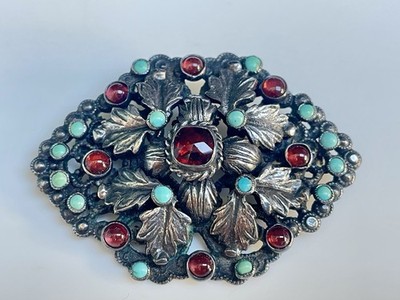 Österreichisch Ungarische Brosche Granat AUSTRO HUNGARIAN BROOCH TÜRKIS GRANATE XIX-XX