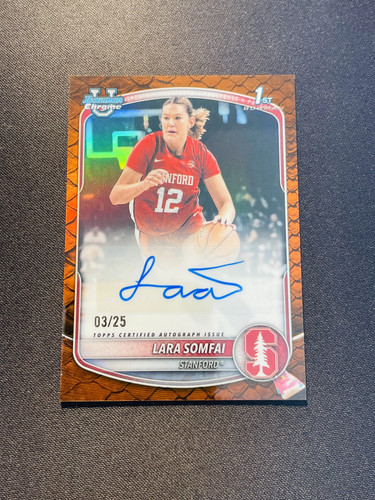 2025-26 Topps Bowman Chrome Auto Lara Somfai 1st Orange Reptilian 3/25 XV44