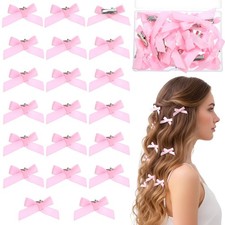 20 PCS Mini Pink Hair Bows, Satin Mini Bow Hair Clips Barrettes with Storage ...