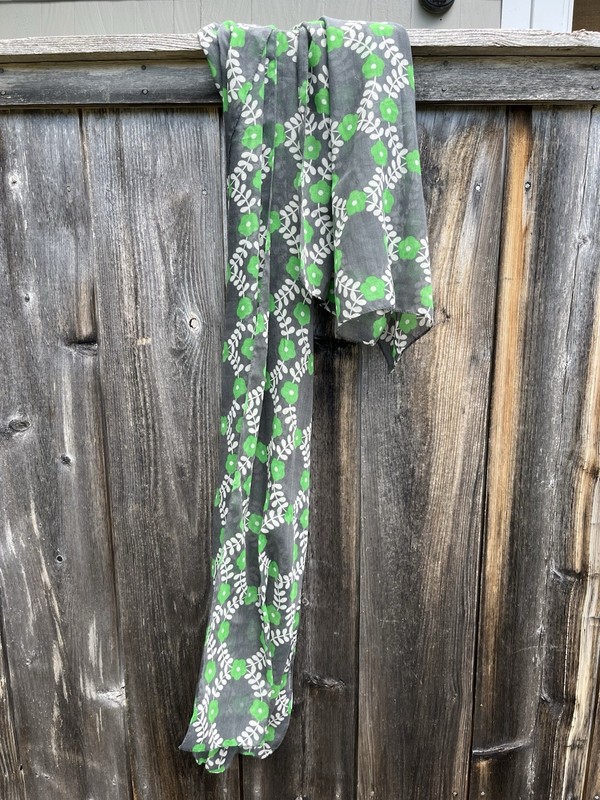 Orla Kiely Gray With Green Flowers Uniqlo Scarf