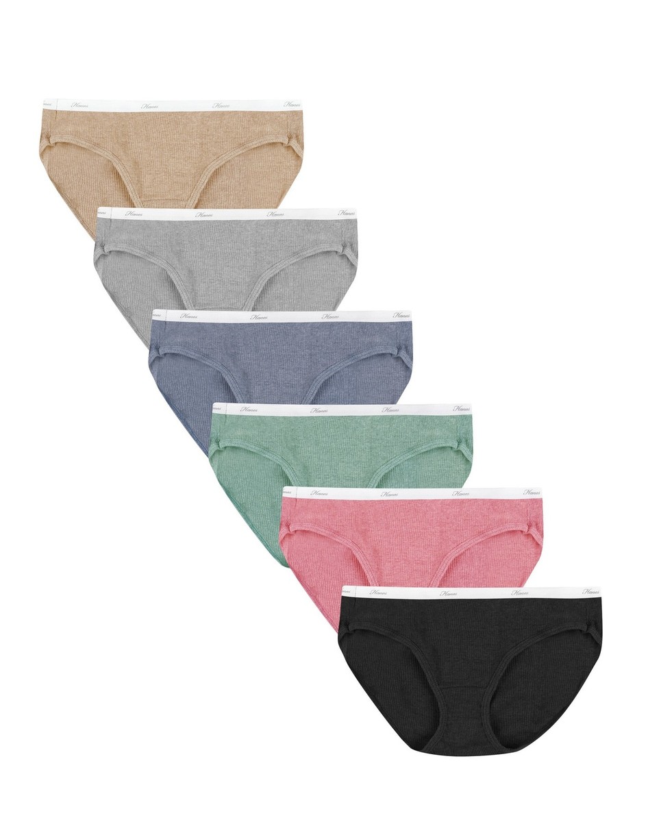 Hanes 6-Pack Hipsters Women Ribbed Cotton Panties Cool