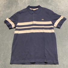 Lacoste Polo Shirt Mens 2XL Navy Blue White Striped Cotton Stretch Slim Fit Golf