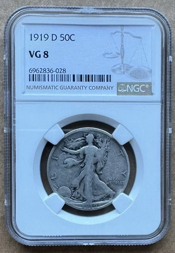 1919 D 50C NGC VG 8 1919-D WALKING LIBERTY HALF DOLLAR SILVER 50c