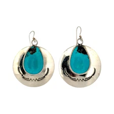 Harold Joe, Earrings, Water Web Kingman Turquoise, Navajo, 2 1/4"