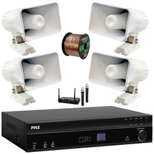 Pyle 5.2 Channel Home Audio Theater Receiver, 4x 8'' 65W PA Horn Speakers Mic