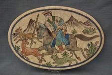 Antique 19 Century Indo Persian Islamic Ceramic Tile Huntere With Spear On Horse