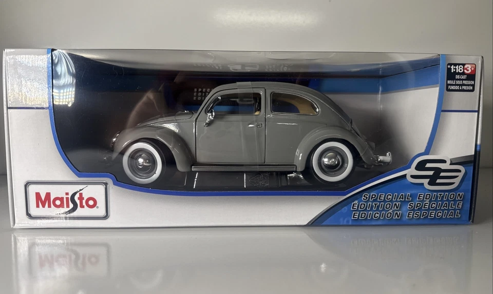 Volkswagen Beetle Käfer 1955 1:18 Maisto coche modelo fundido a presión plateado edición especial Foto 3 de 4