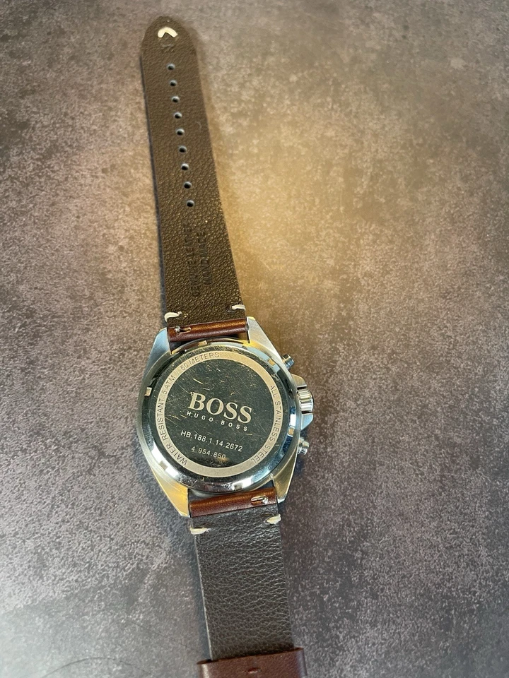 Reloj para hombre Hugo Boss HB188114 46mm caja de acero inoxidable y correa de cuero marrón Foto 4 de 4