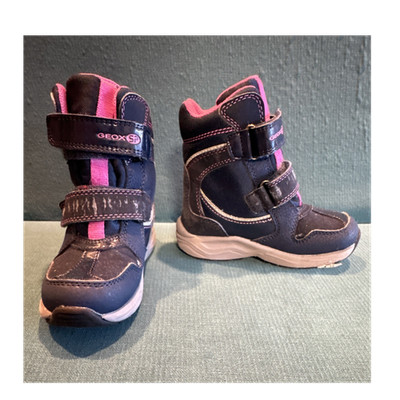 Geox Waterproof Girls Snow Boots Navy Pink Hook & Loop Contrast Stitching