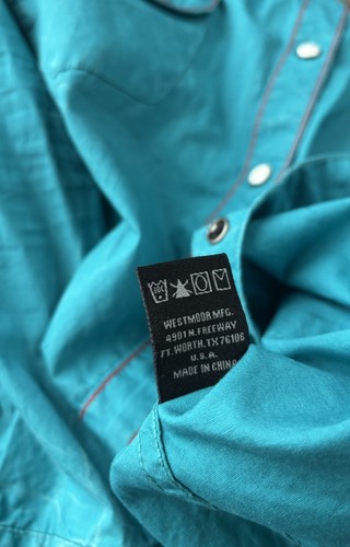 Rock & Roll Cowgirl Turquoise Blue Pearl Snap Button Up Shirt Size L Rodeo West - Picture 7 of 7