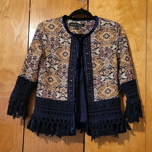 NEW BOSTON PROPER NWT Fringe Tapestry Novelty Jacket size 4 - Picture 7 of 16