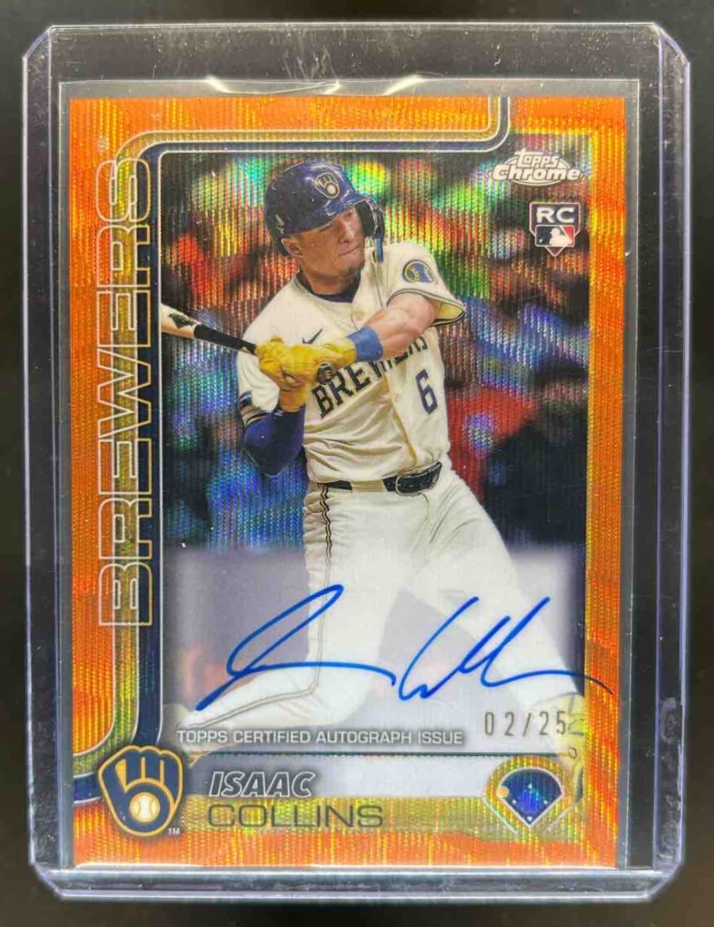 2025 Topps Chrome Isaac Collins Rookie Auto RC Orange Wave Refractor #2/25