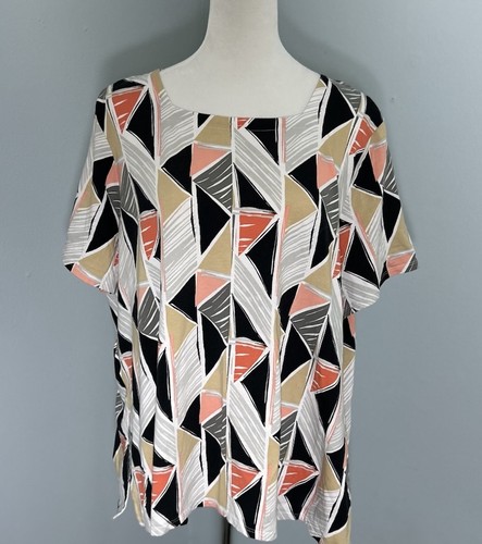 Alfred Dunner Women's Multicolor Geometric Short Sleeve Shirt Lightweight