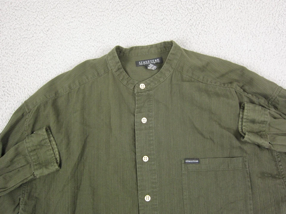 Vintage Structure Shirt Adult Extra Large XL Green Mandarin Collar Mens 80s 90s - Image 2 of 4