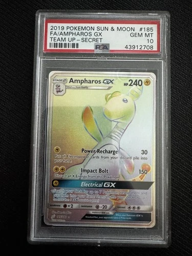 2019 POKEMON SUN & MOON TEAM UP SECRET #185 FULL ART/AMPHAROS GX PSA 10