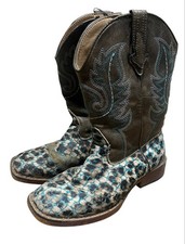 Roper Girls Size 13 Glitter Leopard Western Cowboy Boots Pull On Embroidery