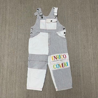Enrico Coveri Bambino Kids Overalls with Embroidered Colorful Logo & Blue Stripe
