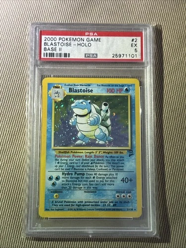 2000 Pokemon BLASTOISE Holo #2 old cert PSA 5 EX - Base Set 2 SWIRL!