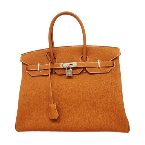 Auth [6ib2054-g] HERMES Handbag Birkin 35 Togo Gold Silver metal fitting G [...